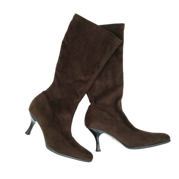 Women's Genuine Stretchy Italian Suede Vintage Brown Boots By Gasoline Brand - Picture 2 of 10